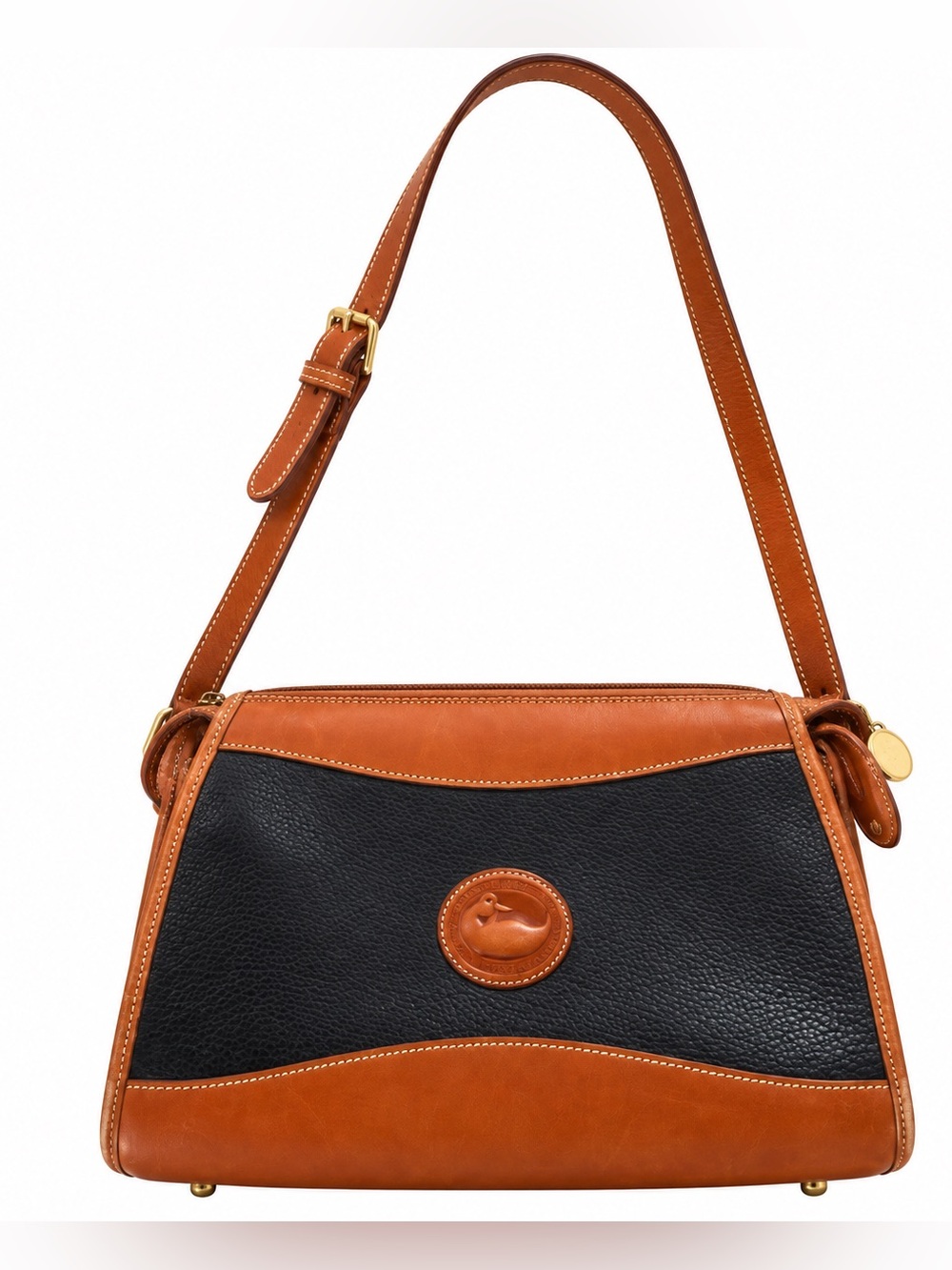 Vintage 80’s 90’s Dooney & Bourke
Leather Black and Brown Bag with Embossed Logo